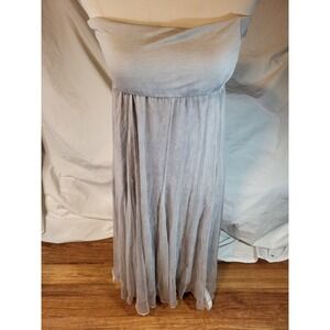 Saga Strapless Gray Mesh Flowy Boho Midi Dress